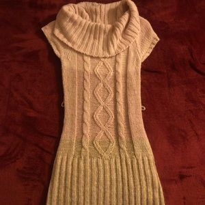 Knit Stockinette Tri-color Cowl Neck Sweater Dress